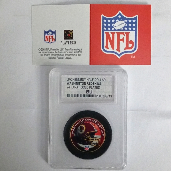 24K Gold Plated, NFL Washington Red Skins Coin, U.S. Mint Half Dollar. - Picture 3 of 7